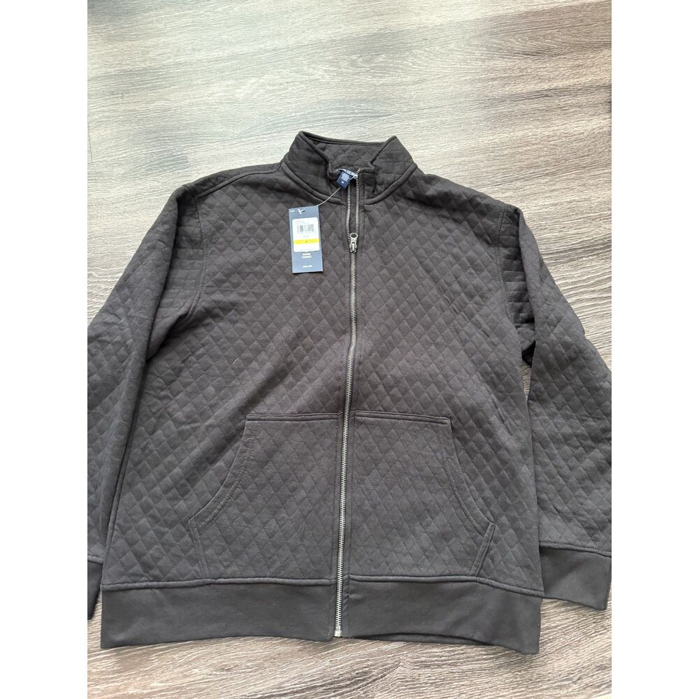 IZOD Men's Black Quilted Full Zip Sweatshirt Jacket Mock Neck Size M